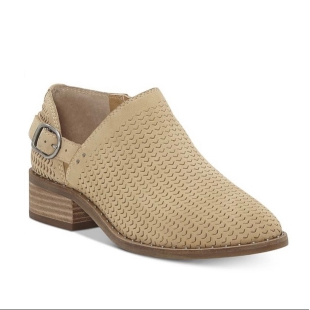 Lucky Brand Beige Perforated Gahiro Zip-Up Leather Booties | 13